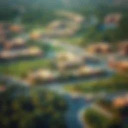 Stunning aerial view of Green Acres community showcasing lush greenery and modern architecture