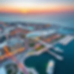 Aerial view of Mina Abu Dhabi showcasing its modern architecture and waterfront