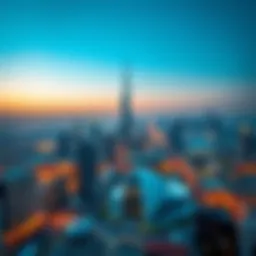 Aerial view of Dubai skyline at sunset