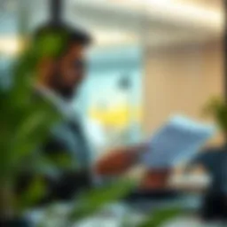 A freelance consultant reviewing documents