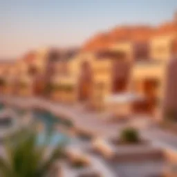 Scenic view of Wadi Al Safa Seven showcasing modern architecture